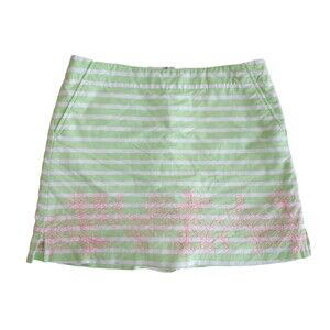Lady Hagan Lime Green & White Striped Golf Skort W/Pink Embroidery Size 8